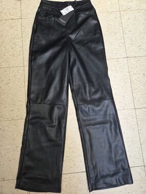 SCOTCH & SODA AMSTERDAM LOOSE TAPERED FIT BLACK WOMENS Faux LEATHER JEANS SZ 0
